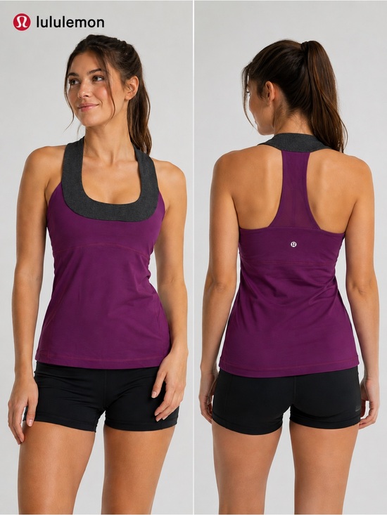 lululemon athletica Tops - Lululemon Scoop Neck Racerback Tank Top Size 4 Purple Gray Athletic